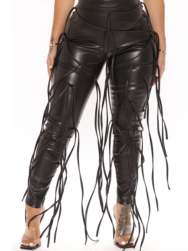 Lace-Up Faux-Leather Pants