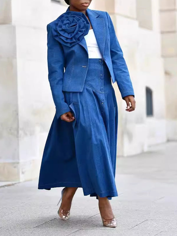 Denim Blazer & Skirt Set