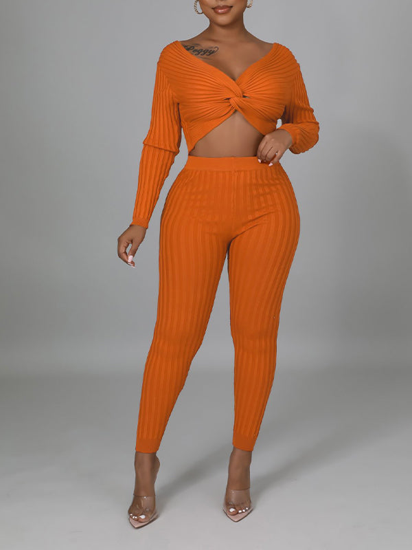 Ribbed Twisted Top & Pants Set