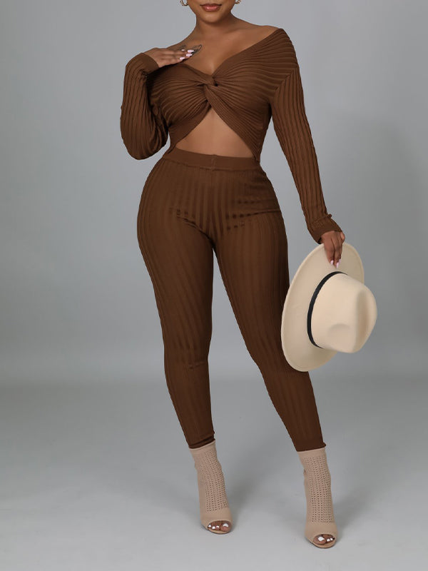 Ribbed Twisted Top & Pants Set