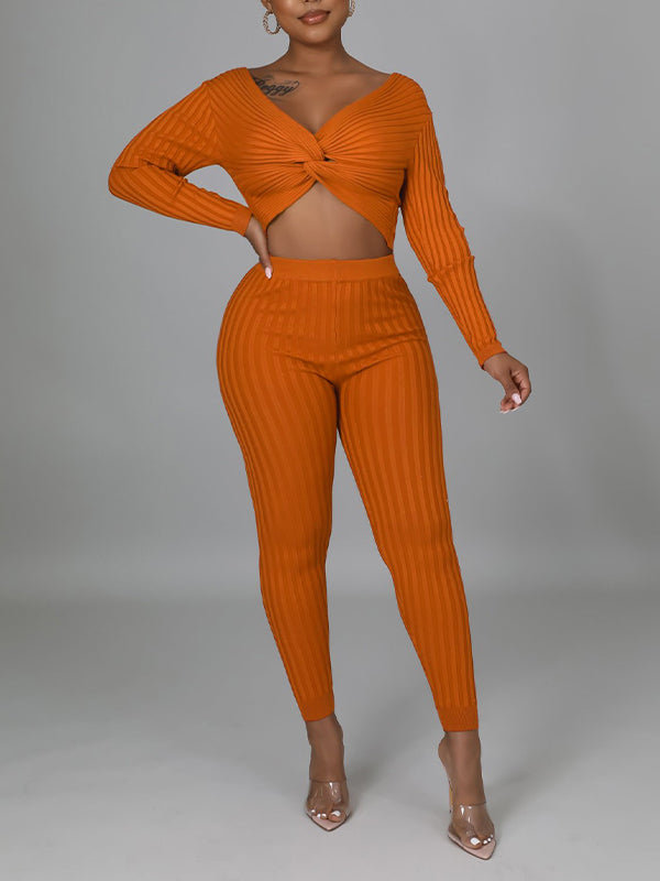 Ribbed Twisted Top & Pants Set