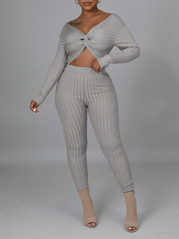 Ribbed Twisted Top & Pants Set