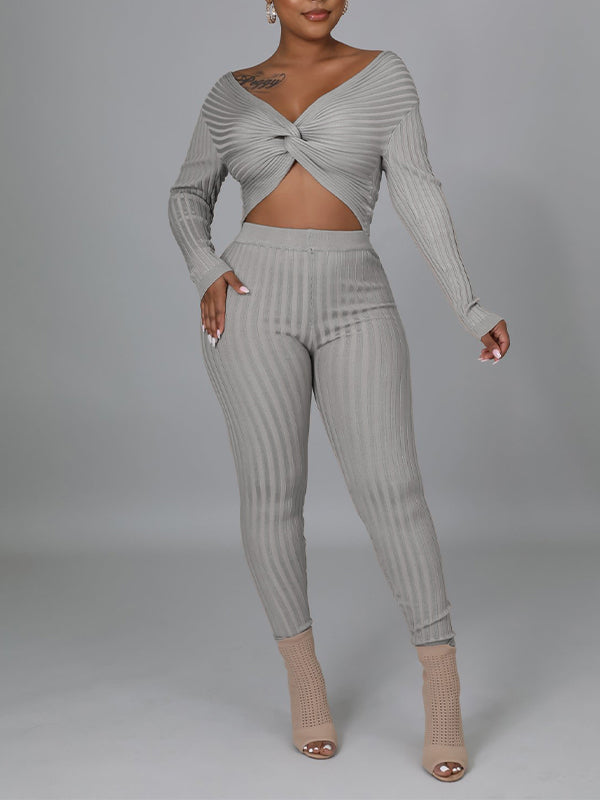 Ribbed Twisted Top & Pants Set