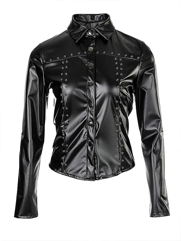 Studded Faux-Leather Shirt