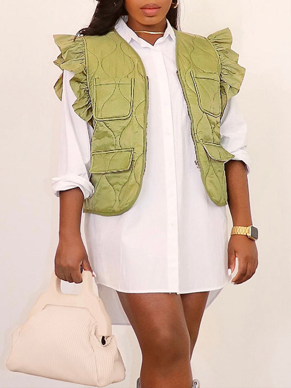 Frilled Zip-Front Vest