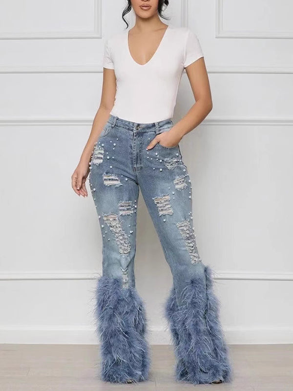 Feather Combo Ripped Jeans