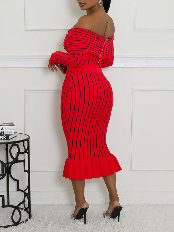 Stripe Off-Shoulder Top & Skirt Set