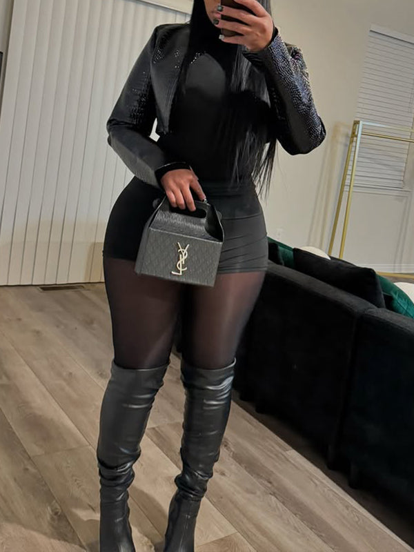 Faux-Leather Cropped Jacket