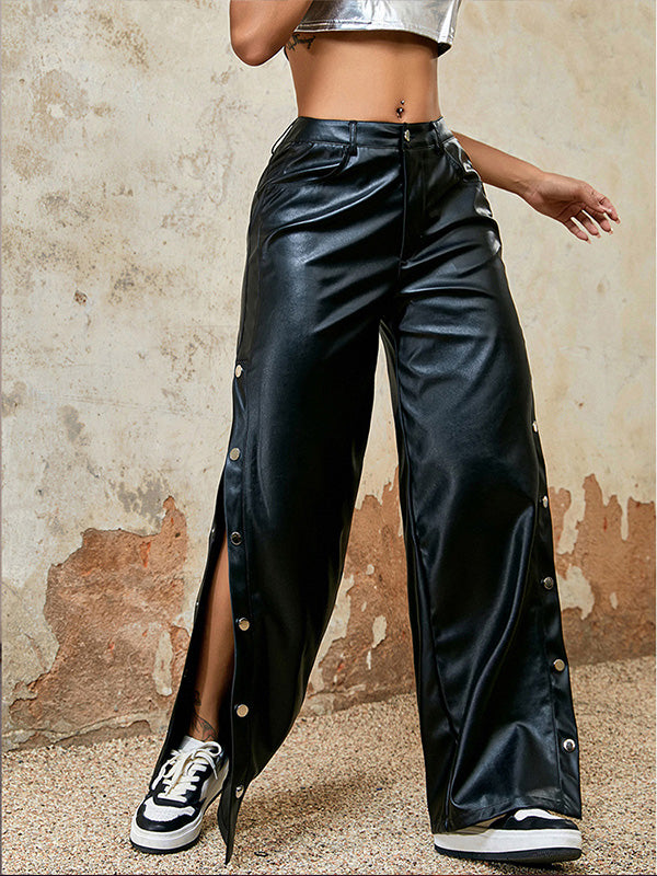 Faux-Leather Button Pants