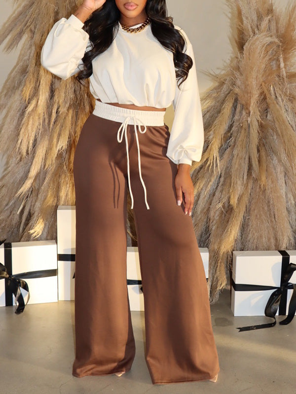 Two-Tone Wide-Leg Pants Set