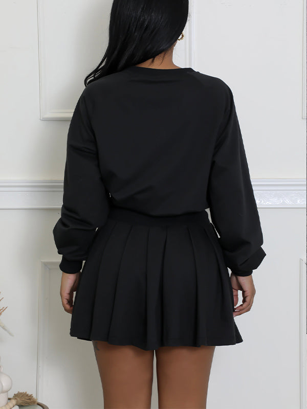 Solid Sweatshirt & Pleated Skirt Set