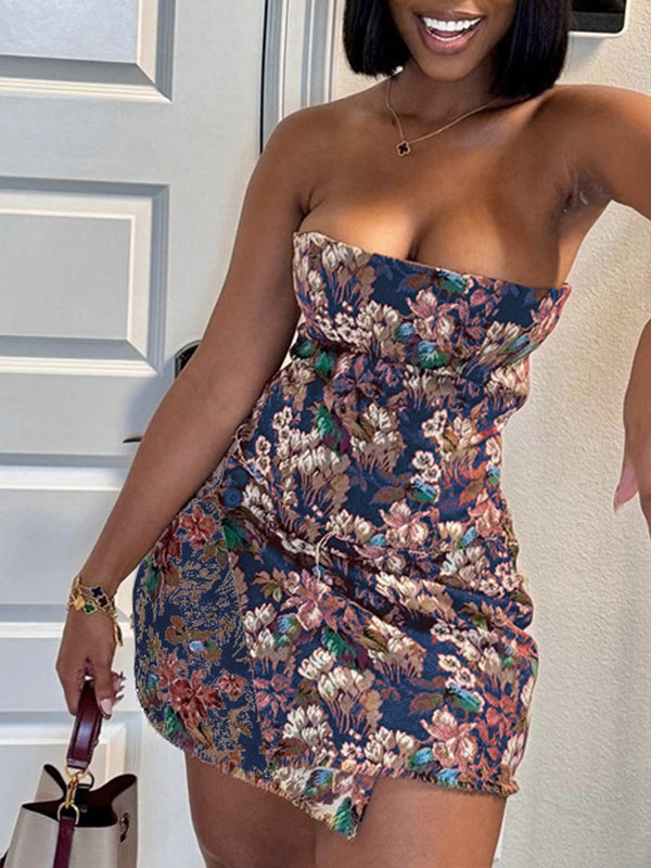 Printed Strapless Dress