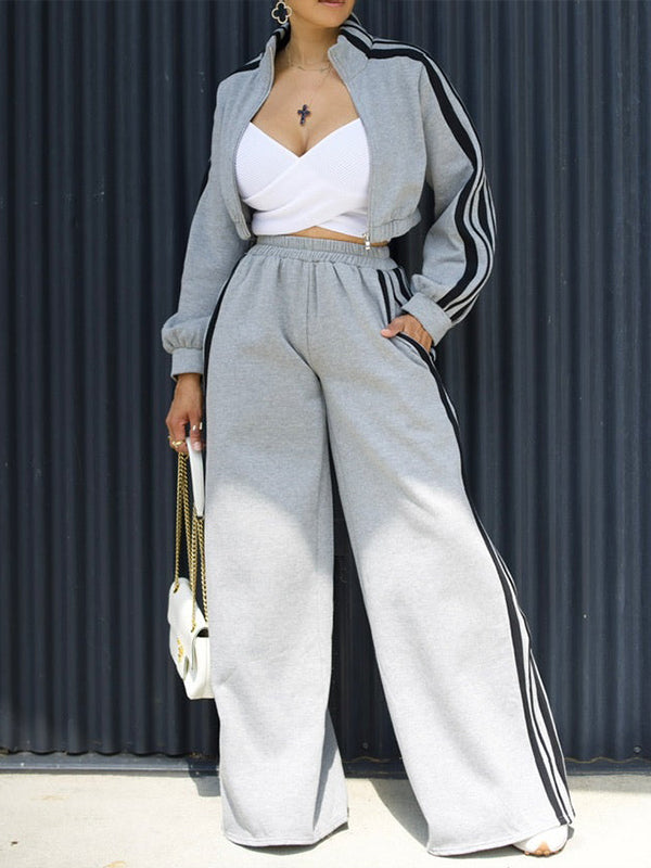 Side-Stripe Jacket & Wide-Leg Pants Set