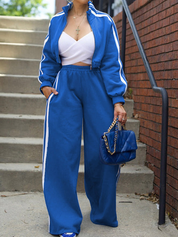 Side-Stripe Jacket & Wide-Leg Pants Set