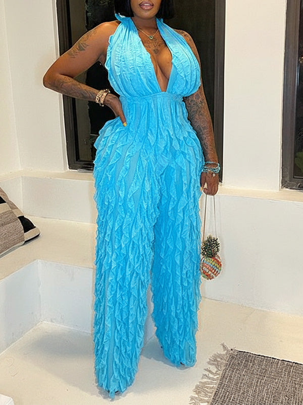 Solid Plunge Halter Jumpsuit