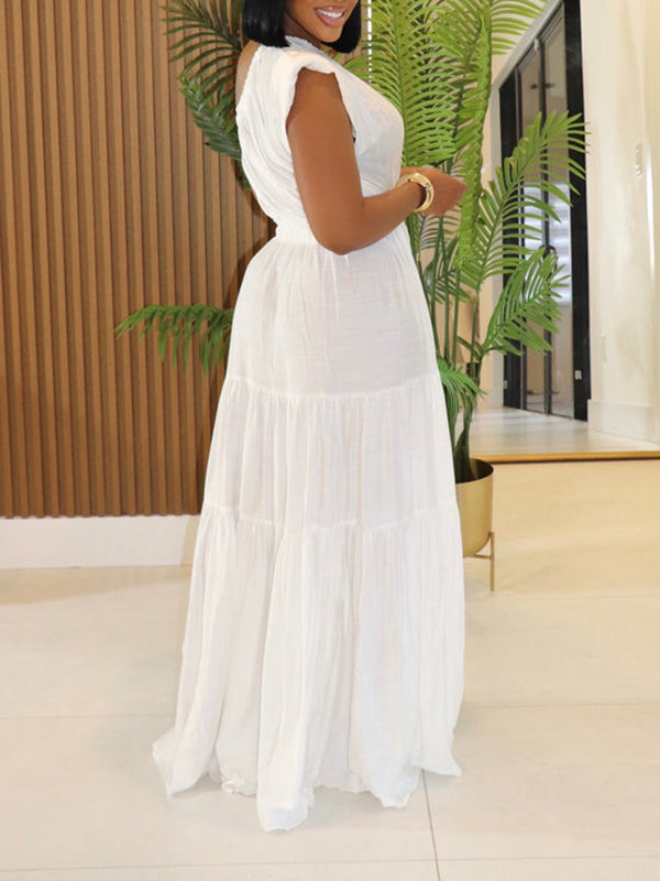 Motionkiller Solid One-Shoulder Ruffle Dress