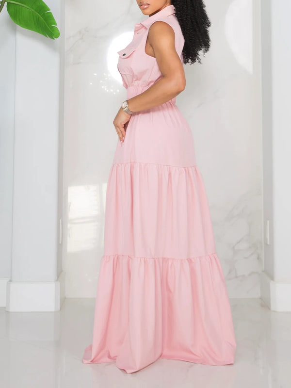 Motionkiller Solid Sleeveless Shirt Dress