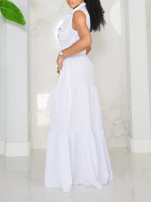 Motionkiller Solid Sleeveless Shirt Dress