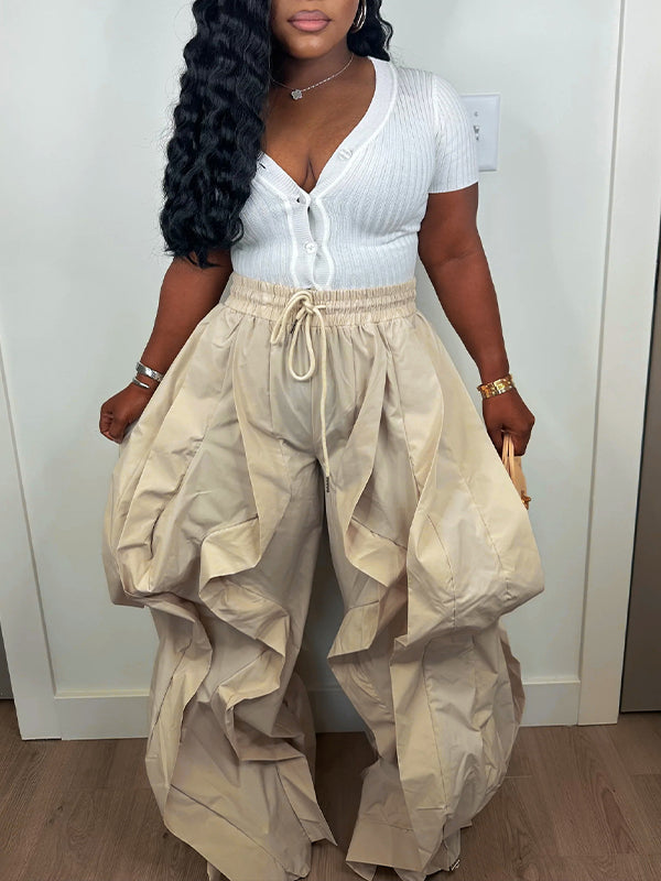 Wide-Leg Combo Jogger Pants--Clearance