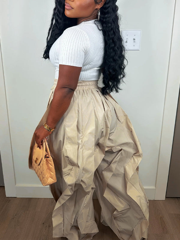 Wide-Leg Combo Jogger Pants--Clearance