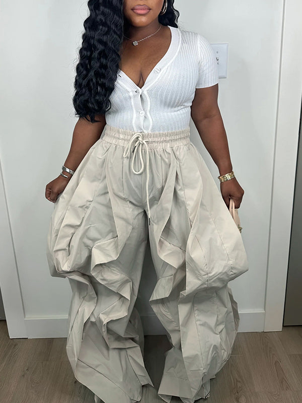 Wide-Leg Combo Jogger Pants--Clearance