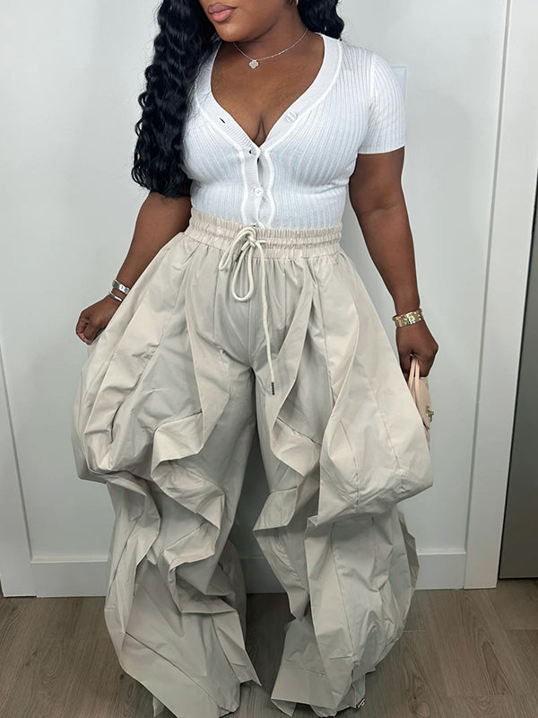 Wide-Leg Combo Jogger Pants--Clearance