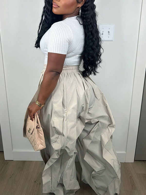 Wide-Leg Combo Jogger Pants--Clearance