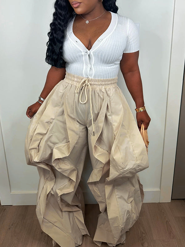 Wide-Leg Combo Jogger Pants--Clearance