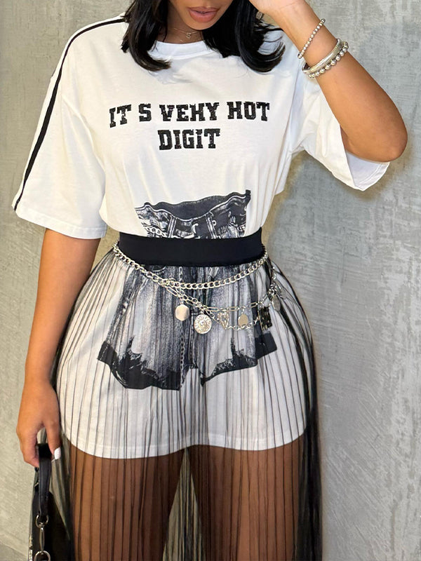 Printed Tee & Sheer Skirt Set
