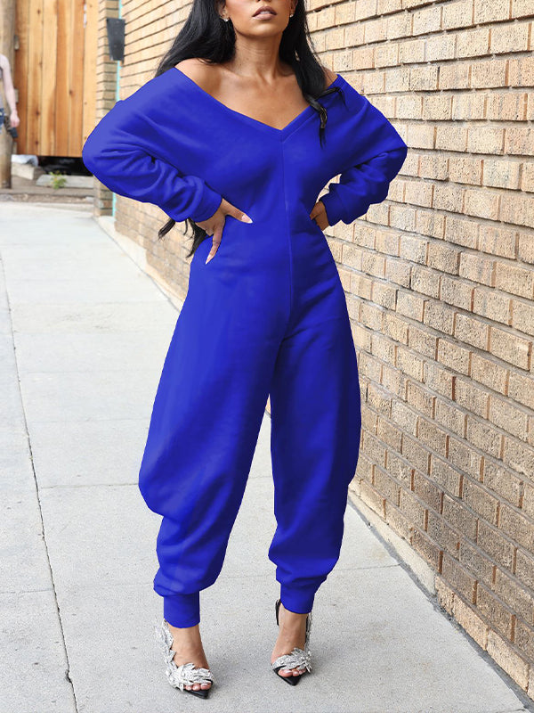 Solid V-Neck Jogger Jumpsuit