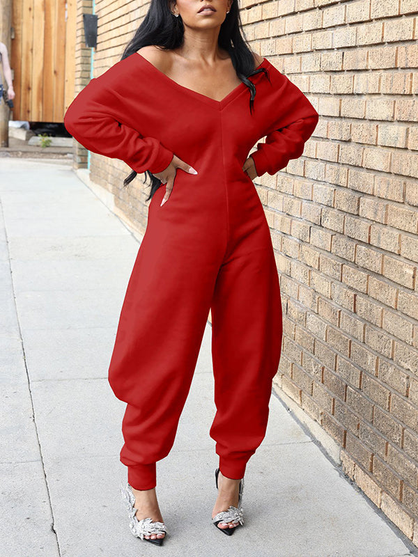 Solid V-Neck Jogger Jumpsuit