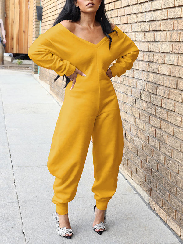 Solid V-Neck Jogger Jumpsuit