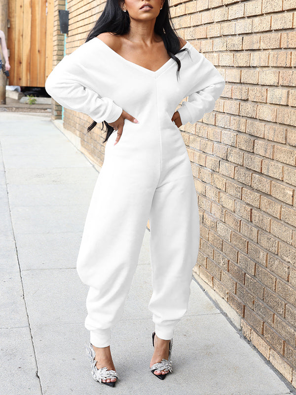 Solid V-Neck Jogger Jumpsuit