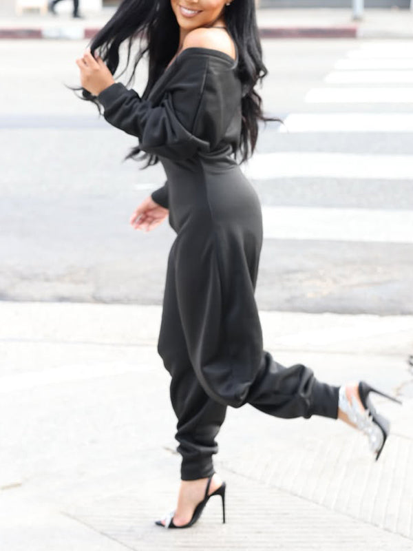 Solid V-Neck Jogger Jumpsuit