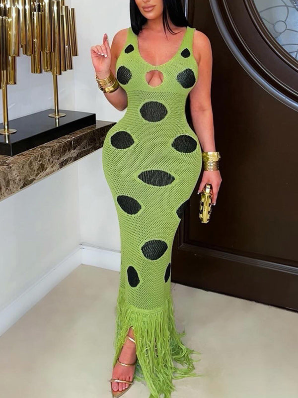 Dot Fringe Sleeveless Dress