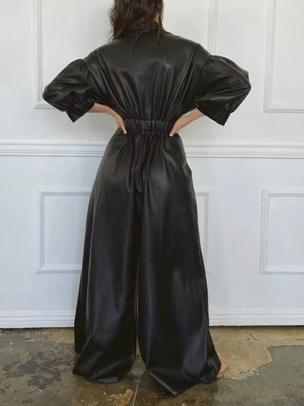 Motionkiller Faux-Leather Wide-Leg Jumpsuit