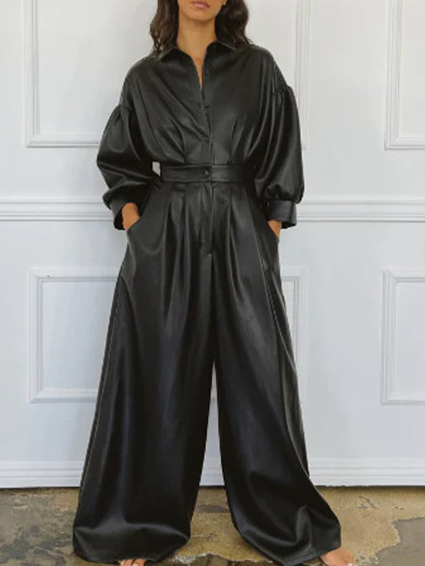 Motionkiller Faux-Leather Wide-Leg Jumpsuit