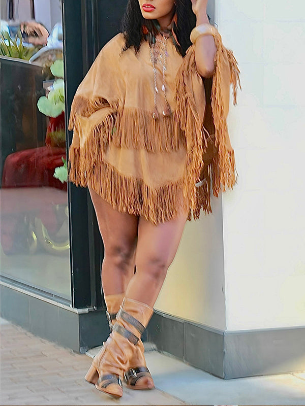 Motionkiller Fringe Suede Poncho