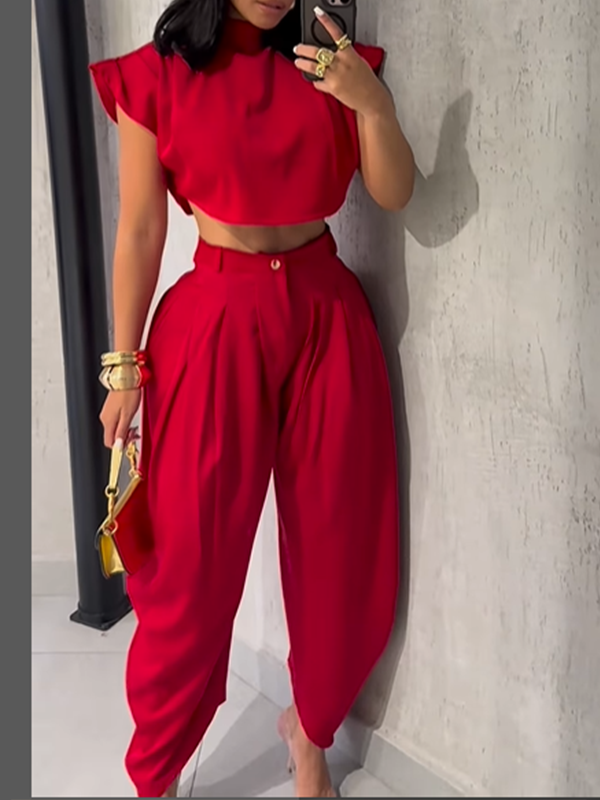 Motionkiller Solid Mock-Neck Top & Heram Pants Set