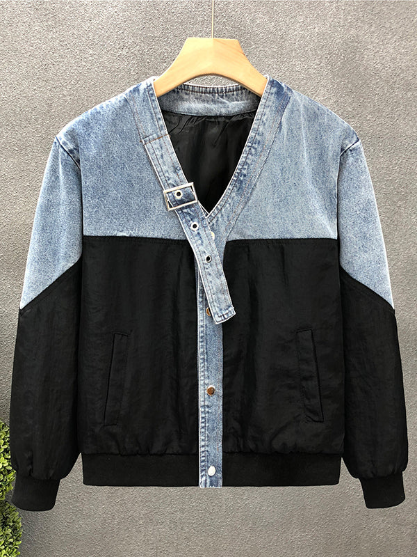 Denim-Combo Button-Front Jacket