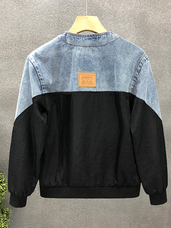 Denim-Combo Button-Front Jacket