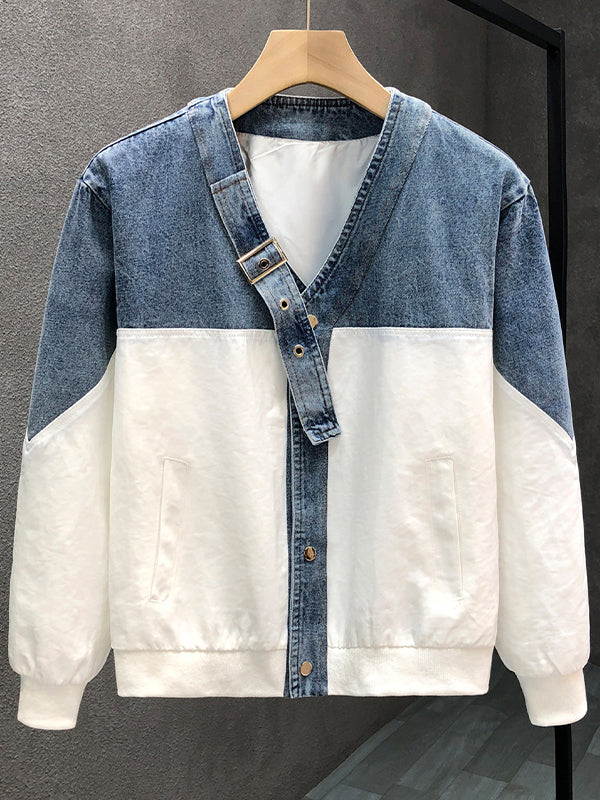 Denim-Combo Button-Front Jacket