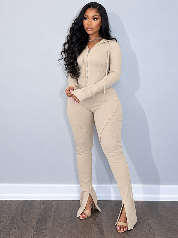 Zip-Front Hoodie & Slit Pants Set