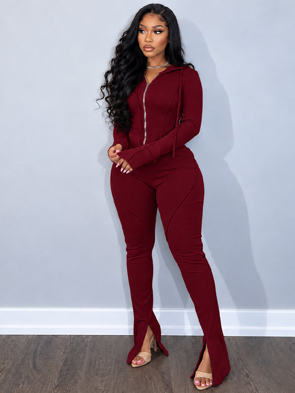 Zip-Front Hoodie & Slit Pants Set