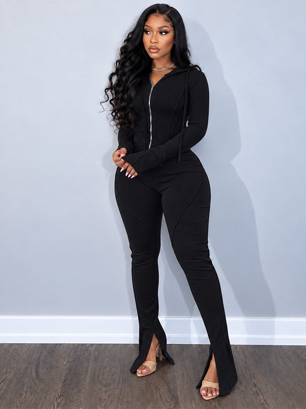 Zip-Front Hoodie & Slit Pants Set