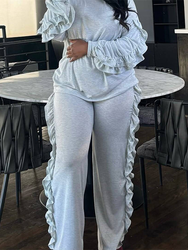 Motionkiller Solid Frilled Top & Pants Set