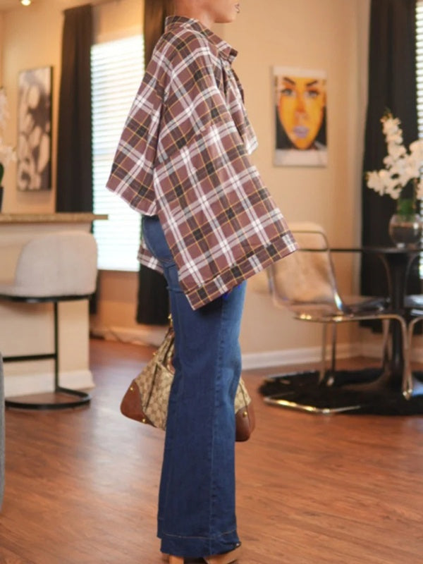 Plaid Batwing-Sleeve Shirt--Clearance