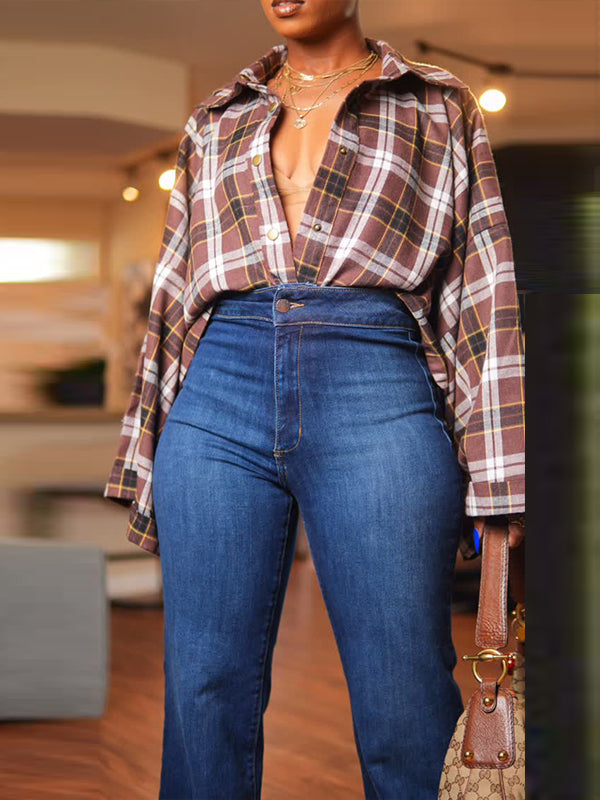 Plaid Batwing-Sleeve Shirt--Clearance