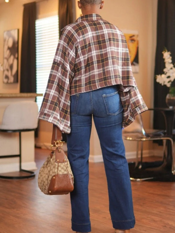 Plaid Batwing-Sleeve Shirt--Clearance