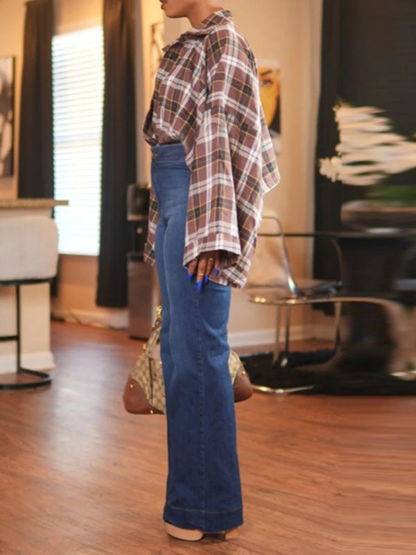 Plaid Batwing-Sleeve Shirt--Clearance